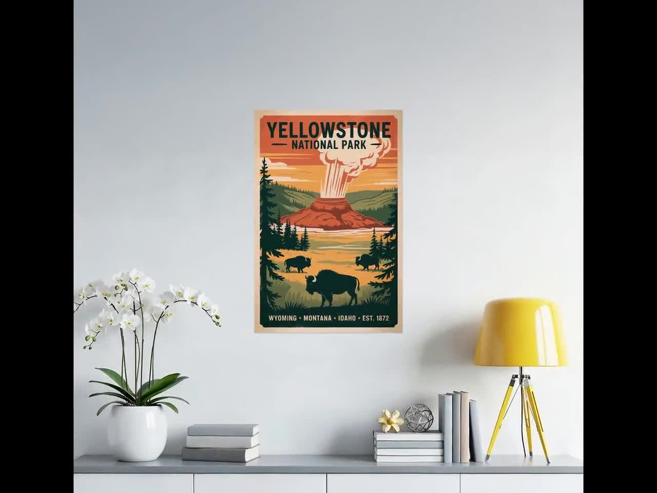 Vintage Yellowstone National Park Poster: Retro Bison & Geyser